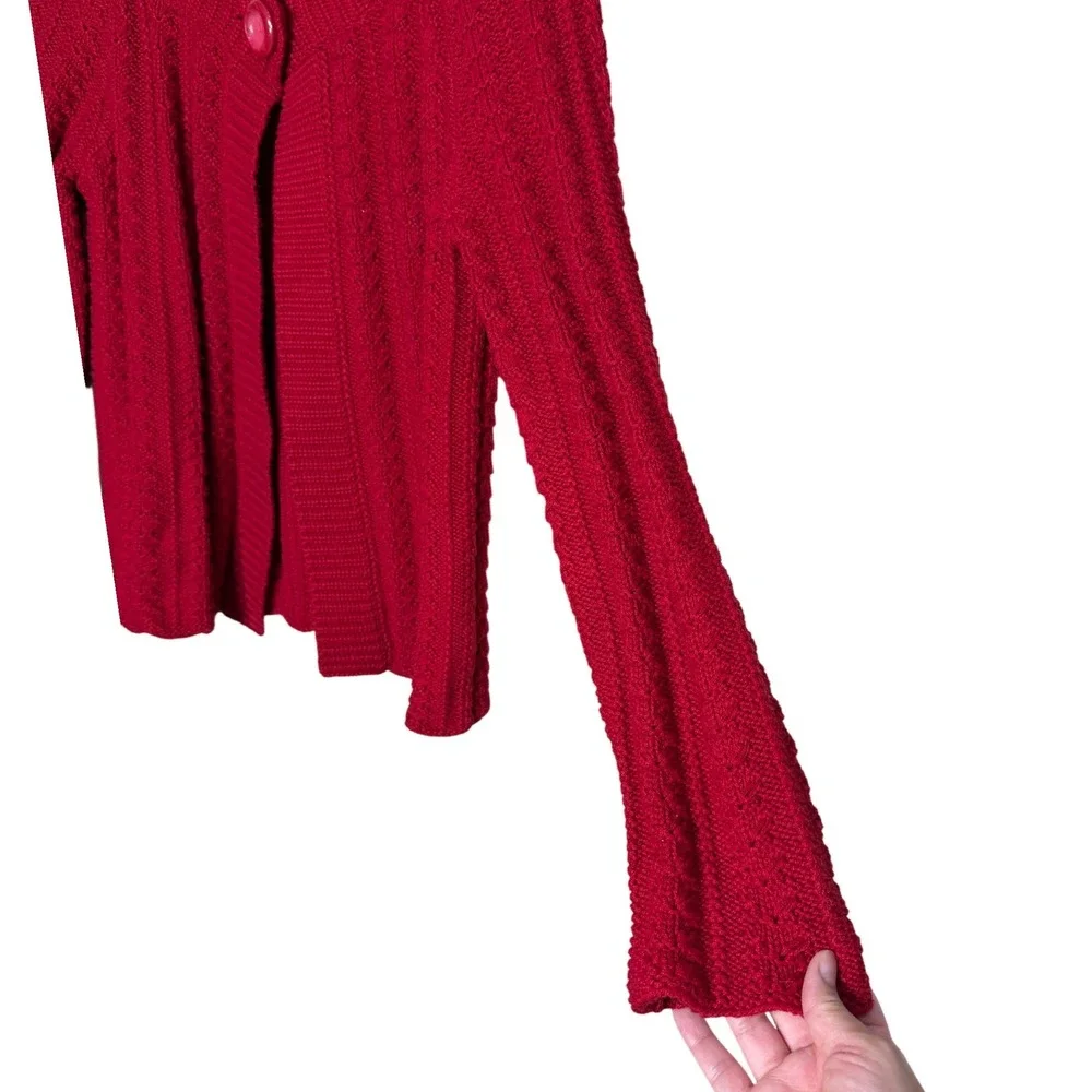 Jones New York Signature Petite Red Cable Knit Single Button Cardigan Sweater PP
